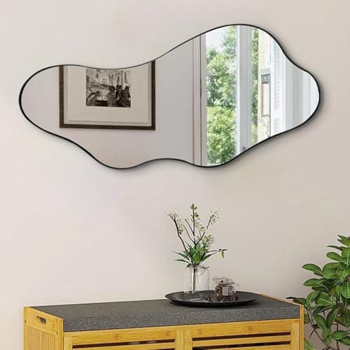 DAOYIJIAJU Irregular Wall Mirror, 40"x18" Asymmetrical Bathroom Mirrors with Metal Frame, Odd Shaped Mirror Decorative, Modern Abstract Mirrors for Living Room Bedroom Hallway Entryway Fireplace - Image 1