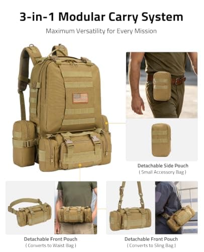 CVLIFE Tactical Backpack Military Army Rucksack 60L Large Assault Pack Detachable Molle Bag - Thumbnail 2