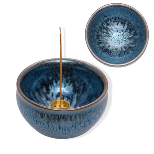 Pddyier Ceramic Incense Burner Holder for Sticks, Handmade Incense Cone Holder for Coil, Sage Cones, Ash Catcher, Smudge Bowl for Yoga Meditation Room Décor