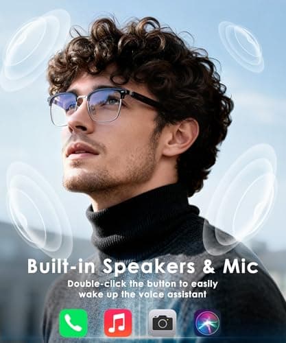 GLOSSIA AI Smart Glasses, Bluetooth Glasses for Men Women, Blue Light Smart Glasses, Hands-Free Calls, Music and Voice Control for Work/Study/Travel - Thumbnail 2