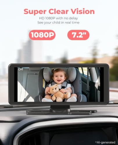 LUCKVIEW BM5PRO 7.2" Dual Camera Baby Monitor, 1080P HD Display for 2 Kids, Night Vision, Easy Install Car Baby Monitor, Ideal Gift, Rear Seat Safety for Babies & Pets - Thumbnail 4