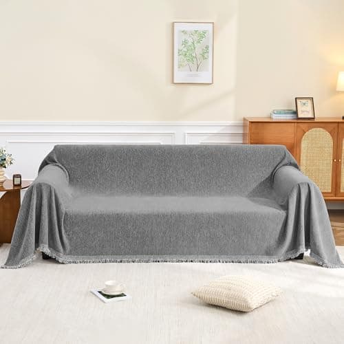 Andency Couch Cover Sofa Cover for 3 Cushion Oversized Slipover, Solid Washable Sectional Large Couch Covers for L-Shape Dogs Sofa Protector, Anti Slip Reversible Couch Covers, 71''x150'', Dark Grey - Thumbnail 2
