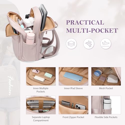 GOLF QUALITY Travel Backpack for Women Personal Carry On Bag Business Weekender Hiking Multilayer Laptop Bag,16 Inch,Pink - Thumbnail 2