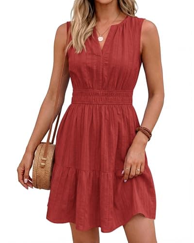 BTFBM Women’s Summer Dresses 2026 Sleeveless V Neck Casual Mini Dress Swing Boho A Line Beach Vacation Sundress Pockets(Red, X-Large) - Thumbnail 2