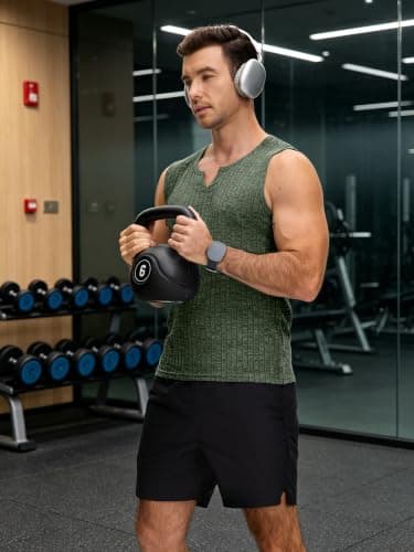 JEMLDL Men's Plus Size Sleeveless Tank Tops Knit Ribbed V Neck Casual Summer Outdoor Shirts Lightweight Breathable Muscle Army Green 3XL - Thumbnail 3