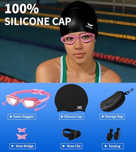 AzureWings Swim Goggles - 2 Pack Swimming Goggles No Leak Anti-Fog & UV for Adult Men Women, Wide Visio HD Mirror PC Lens (Light blue-Pink) - Thumbnail 5