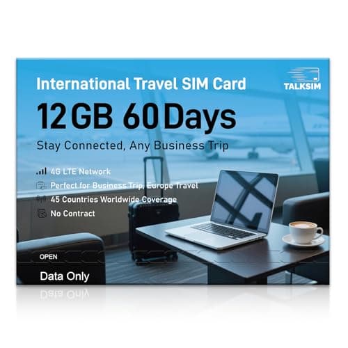 International Data SIM Card 12GB 60 Days, 4G LTE Travel SIM Card Support 45 Countries USA/UK/Europe/Asia/Africa, Prepaid Data Only Travel SIM for Unlocked Phones, Tablets, WiFi Hotspots, No Contract