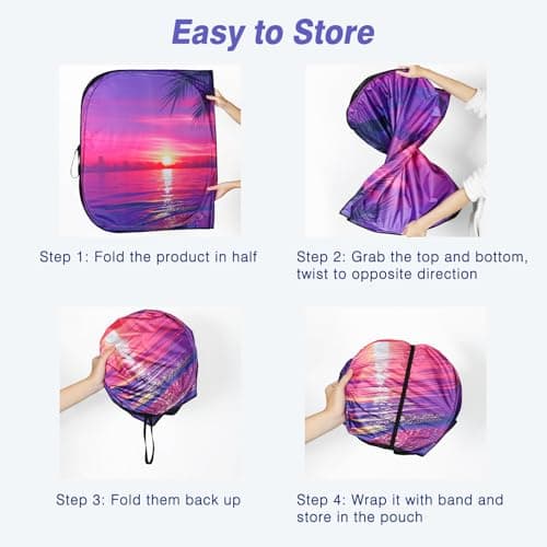 Windshield Sun Shade - Car Sun Shade Windshield Keeps Interior Cool, Foldable Sunshade for Car Windshield with Storage Bag for Cars, SUVs, 55'' x 32'' - Thumbnail 3