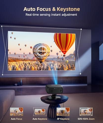 [1500ANSI/ Google TV] Smart Projector with WiFi and Bluetooth, SOPYOU Portable Outdoor Projector 4K Support, Auto Focus & Keystone, Built-in Apps, Indoor Home Theater with 360° Rotatable Stand - Thumbnail 5