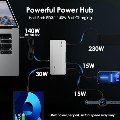 WAVLINK Intel Certified Thunderbolt 5 Docking Station: TB5 Dock with 120Gbps Max Transfer, Thunderbolt 5 hub with 140W Max Charging, 4X USB-A 3.2 Gen 2, Cooling System, 8K Display for TBT 5/4 Laptops - Thumbnail 6