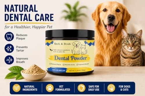 Bark & Brush Dental Powder for Dogs and Cats – Triple-Action Formula – Advanced Tartar & Plaque Remover – Natural Dog Breath Freshener Dog Toothpaste Topper (New Packaging) - Thumbnail 2