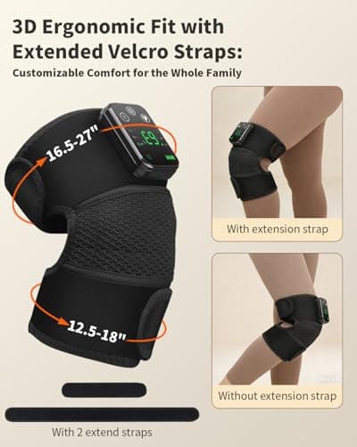 Cordless Knee Massager with Heat and Vibration for Pain Relief - Electric Heated Knee Brace Wrap with 3 Heat Levels & 3 Massage Modes, Portable Arthritis Joint Therapy for Men & Women (Black, Single) - Thumbnail 5