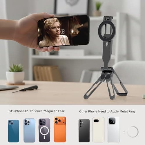 Magnetic Tripod for iPhone -Adjustable Foldable Phone Tripod Stand for Video Recording, Magnet Mount Pocket Cell Phone Stand for iPhone 17/16/15/14/13/12 Plus Max for Gym Tablet Tripod for Travel - Thumbnail 4
