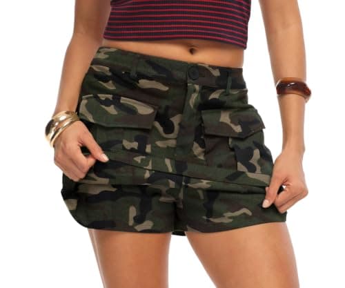 HiMONE High Waist Cargo Skort Women Mini Skirt Shorts with Pockets Summer Casual Streetwear Skort(Camo Green-S) - Image 1