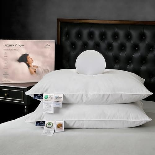 ALPSWAN Goose Down Pillow, Hotel Quality with Feather Fill, 750 Fill Power King Size - 2 Pack with Pillowcase for Master Bedroom, Support for Back, Side, Stomach Sleepers (King) - Image 1