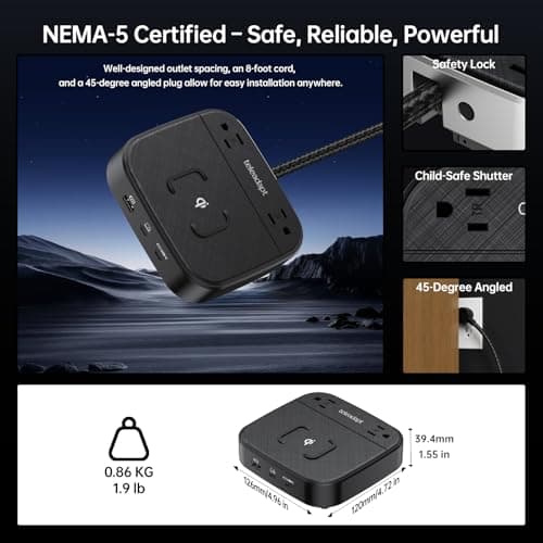 Teleadapt GaN Multi Charging Station 67W, 6 in 1 iphone Charger Station with USB Ports, 2AC Outlets, 1 USB A & 2 USB C Ports, Desktop Nightstand Power Station for iPhone14/13/12/Samsung/Android, Black - Thumbnail 6