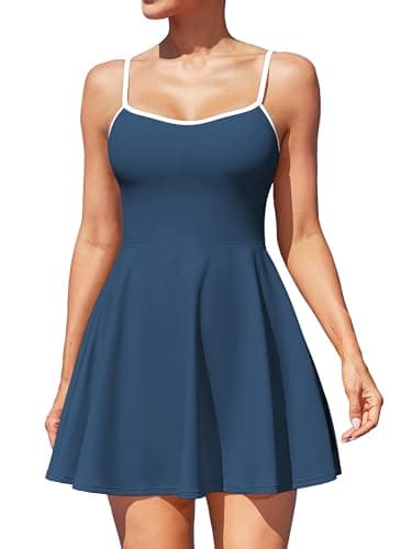 ATTRACO Exercise Dress for Women Sweetheart Neck Athletic Golf Outfits with Shorts Workout Dress L Navy - Image 1