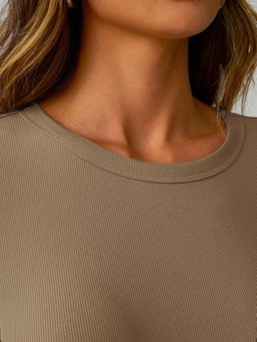 GKBK Ribbed Long Sleeve Shirts for Women Fitted Basic Tight T-Shirts Crewneck Cute Layering Tops Lightweight Fall Sweaters 2026 Fashion Clothes Outfits Light Khaki - Thumbnail 5
