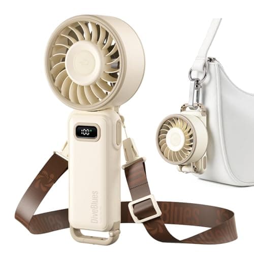 Diveblues Portable Handheld Fan, 7.4m/s High Speed Turbo Fan, 180° Foldable 4-in-1 Personal Neck Fan Carabiner Clip, 100 Speed Stepless Control, USB-C Rechargeable for Travel, Makeup Hot Flashes,D6036