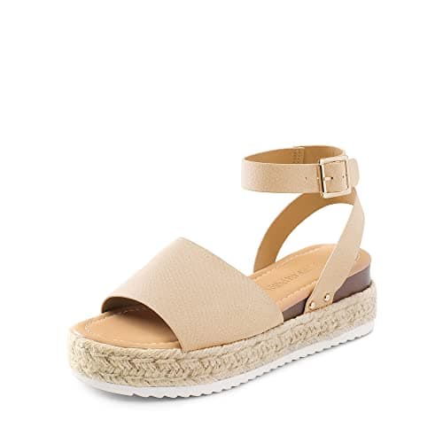 DREAM PAIRS Women's Platform Espadrilles Casual Ankle Strap Wedge Sandals Comfortable Dressy Summer Shoes,Size 6,Nude-Suede,SDPW2359W - Image 1