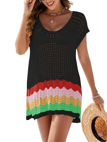 VIAURBE Women Swimsuit Crochet Cover Up Hollow Out Bathing Suit Coverup 2026 V Neck Swimwear Side Split Beach Dress Black M - Image 1