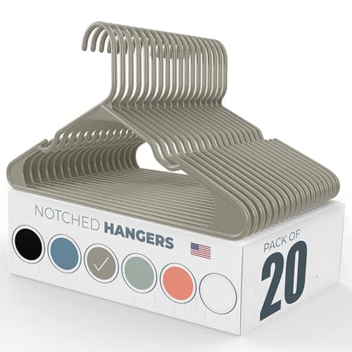 Neaties Plastic Hangers 20 Pack - Made in The USA - 6lb Capacity Standard Clothes Hangers with Notches and Reinforced Edges for Dresses, Lingerie, Shirts, Pants, and Jackets - Gray - Image 1