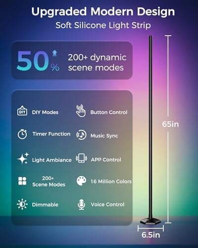 boostool 2 Pack Corner LED RGB Floor Lamp, Smart Dimmable Corner Light with Music Sync, Color Changing Ambient Lighting with App and Remote Control, for Bedroom, Living Room Gaming Room - Thumbnail 5
