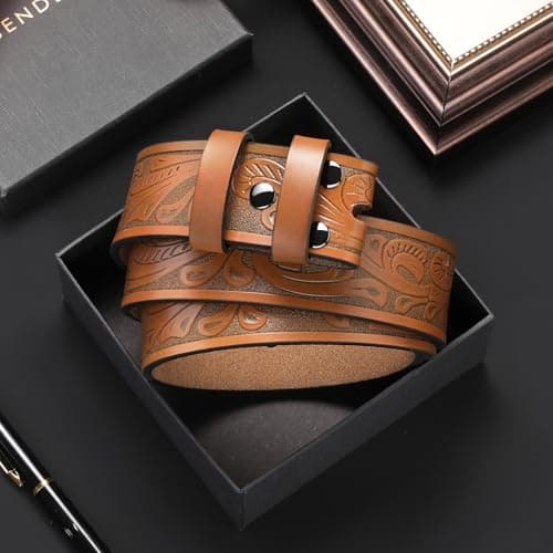 SENDEFN Western Belts for Men Women Cowboy Belt without Buckle Western Leather Belts 1.5" Wide Western Belt Straps for Jeans - Thumbnail 5