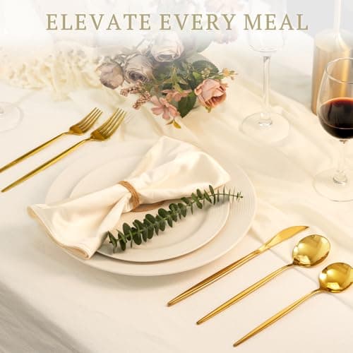 Astercook Silverware Set 48-Piece Gold Flatware Set with Steak Knives Food-Grade Stainless Steel Cutlery Set for 8 Mirror Polished Utensils Set for Home Kitchen Restaurant Valentine's Gift - Thumbnail 2