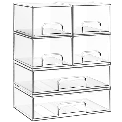 Criusia Stackable Storage Drawers, 6 Pack Clear Plastic Makeup & Bathroom Organizer, Versatile Storage Bins for Vanity, Under Sink, Kitchen Cabinets & Pantry - Image 1