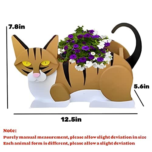 strolfay Orange and White Cat Planter, Cute Animal Shaped Plant Pot, Cat Flower Pot, Gifts for Women & Pet Lovers, Indoor Outdoor Garden Home Office Decor, 12.5 x 5.6 x 7.8 Inches - Thumbnail 2