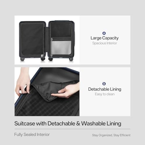 DTA Nova Lightweight PC Hard Shell Suitcase, 20-inch International Carry On Luggage Airline Approved with TSA Lock, 360 Silent Spinner Wheels- Ideal for Travel Suitcase (Blue, Carry-on 20-Inch) - Thumbnail 5