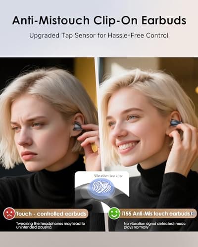 King Lucky Clip-On Earbuds,Comfort Air Cushion Open Ear Earbuds Wireless Bluetooth 5.4 Multipoint, Open Ear Headphones with Mic,Anti-Mistouch,45H Playtime,IP56 Waterproof for Sports,Small Ears&Sleep - Thumbnail 4
