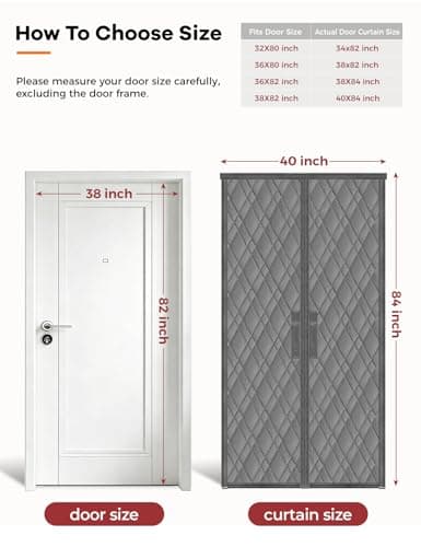 AEOCOO Insulated Door Curtains, Fit Size up to 36 x 82 Inches for Doorways/Front/Back/Basement, Magnetic Thermal Door Cover for Winter, Oxford Filled with Thick Cotton to Keep Warm, Grey, Diamond - Thumbnail 2
