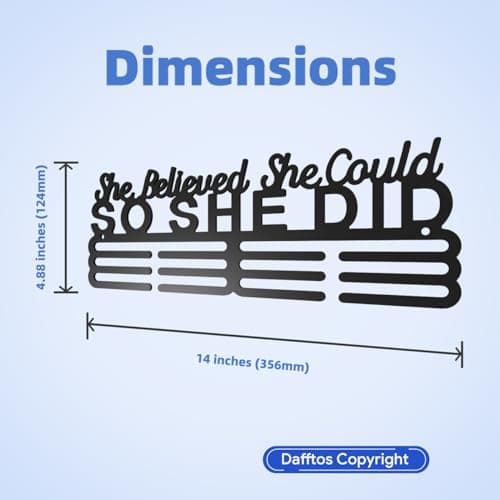 Dafftos Awards She Believed She Could So She Did Medal Display Hanger Holder Bib Ribbon Rack Organizer Awards Ribbon Wall Mount Easy to Assemble Fashion Store 60 Medal Holders for Runners 14 Inch - Thumbnail 4