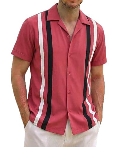 ZAFUL Spring Mens Button Down Shirt Mens Golf Shirts Breathable Lightweight Summer Outfit Red XXL - Image 1