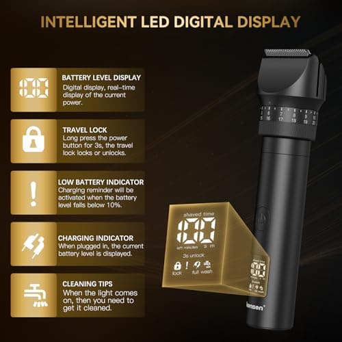 Beard Trimmer for Men - 42 Adjustable Length Settings Hair Clippers, Professional Body Hair Trimmer for Men Precision Facial Hair Trimming IPX6 Waterproof Nose Trimmers LED Display Mustache Trimmers - Thumbnail 5