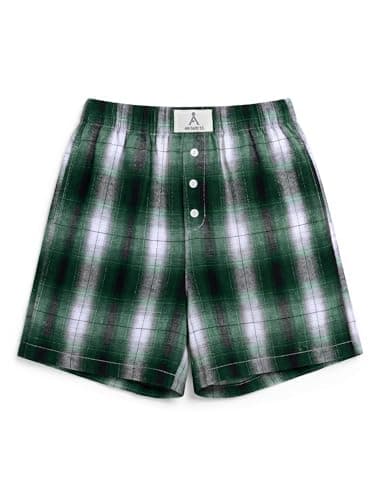 ANRABESS Shorts for Women 2026 Summer Casual Lounge Pajama Sleep Gingham Boxer Shorts Soft Comfy Beach Pj Bottoms Pockets Green Black Plaid X-Large