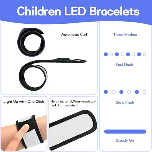 esonstyle 6 PCS LED Slap Bracelets, White LED Light Up Bracelets for Kids, LED Wristbands for Kids Walking, Running, Concerts, Camping - Thumbnail 3