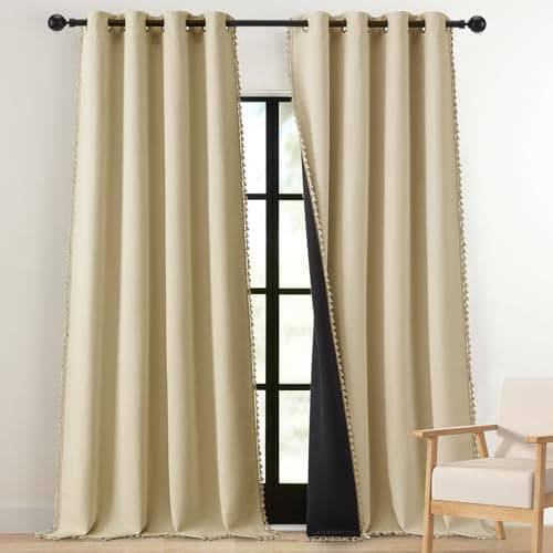 Linen Blackout Curtains 63 Inch Length Linen Beige Curtains Farmhouse Decor for Livingroom - Thumbnail 4