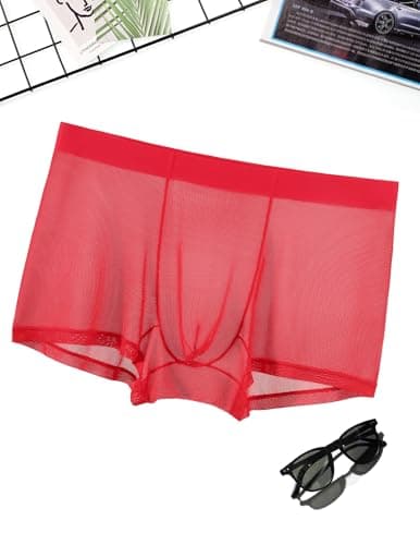 Avidlove Mens Underwear Trunk Breathable Mesh Boxer Briefs Sexy Lingerie Boxer Shorts for Men Red XL - Thumbnail 3
