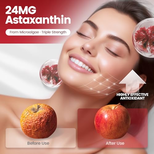 10 in 1 Astaxanthin Supplements 24mg, 4 Month Supply, Astaxantina Antioxidant from Fresh Haematococcus Pluvialis, Contains Lycopene, Grape Seed, Vitamin E, & More Supports Eye, Joints, Skin Health - Thumbnail 2