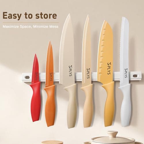 Plys Knife Set for Kitchen with Covers 14-Piece: Colorful Ceramic Coating Stainless Steel Chef Knives set for Cooking, Cutting&Chopping, Sharp Blades, Rustproof, Dishwasher Safe - Thumbnail 2