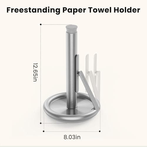 Ultrean Paper Towel Holder Countertop, Freestanding Paper Towel Dispenser with Spring-Loaded Arm for One-Handed Tear, Weighted Non-Slip Base, Stainless Steel for Kitchen - Thumbnail 6