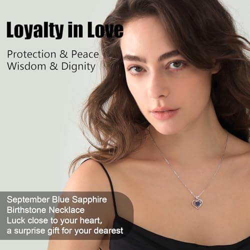 JACUPO Heart Birthstone Silver Necklace for Women(09 - Sapphire) - Thumbnail 5