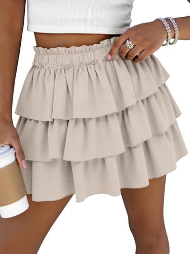 Caracilia Summer Skorts for Women Flowy High Waist Ruffle Tiered Mini Skirts 2026 Casual Beach Vacation Skirt Built-in Shorts Light Yellow X-Large - Image 1