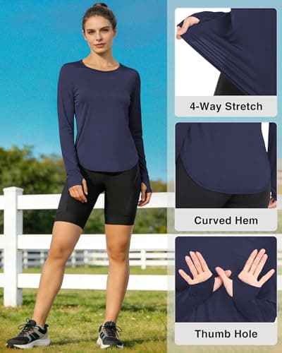 Womens Sun Shirt UPF 50+ Long Sleeve UV Protection SPF Shirts Moisture Wicking Quick Dry Workout Gym Golf Running Athletic Outdoor Tops Navy Blue XL - Thumbnail 6