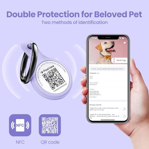 PawView Dog ID Tag with QR Code & NFC, Silent Silicone Dog Name Tags Personalized for Pets- Scan QR for Instant Location Alert, Emergency Contact and Modifiable Pet Profile (Purple) - Thumbnail 6