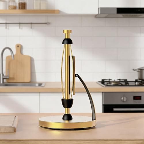 VEHHE Gold Paper Towel Holder Countertop, Spring Activated Arm, Damping - Thumbnail 6