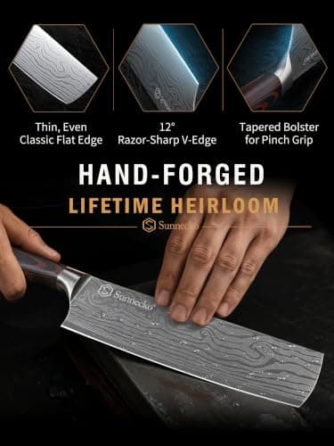 Sunnecko Japanese Nakiri Knife 7 Inch - 12° Edge Carbon Steel Chef Knife for Meat Vegetable Cutting Japanese Style, Full Tang Forged Blade Knife with Sheath, Kitchen Gift for Father Home Cooks & Pros - Thumbnail 3